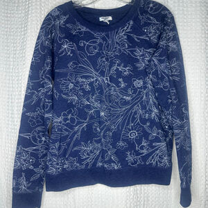 Women's M Old Navy Blue Floral Print Pullover Sweatshirt Sweater
